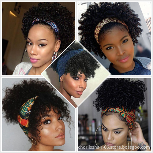 Hot Selling Free Sample Short Afro Kinky Curly Chignon Headband Wigs Synthetic Hair Wigs With Highlights For Black Women